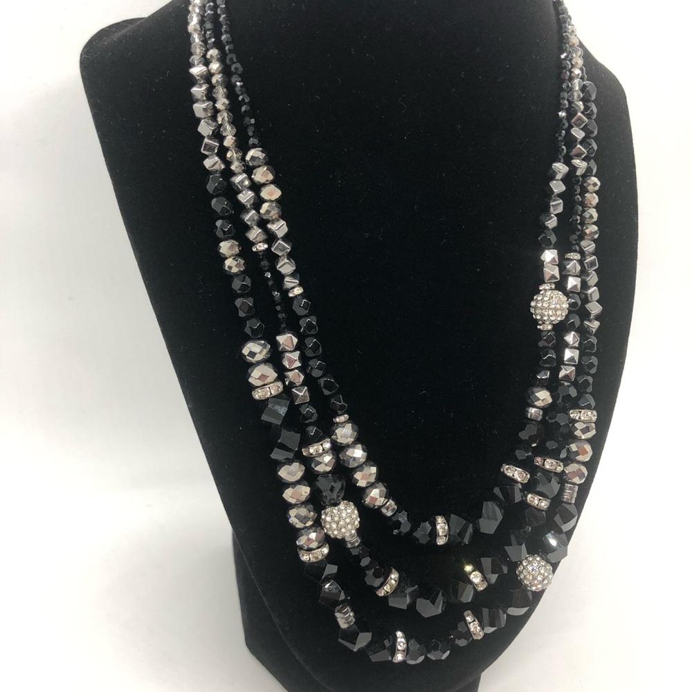 Beaded necklace - black, gray, and Silver tone